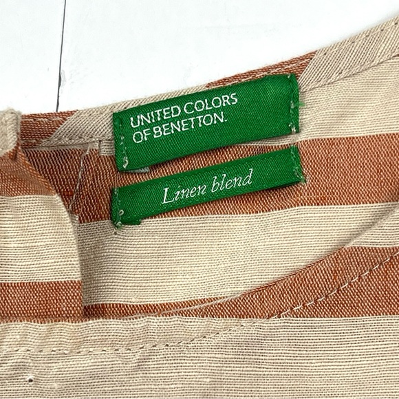 United Colors of Benetton Striped Linen Blend Shift Dress L Red&Natural Coastal - Picture 9 of 12